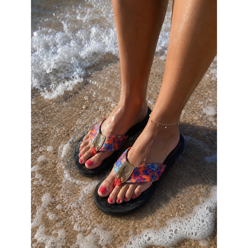 Yellow Box Womens Tropical Palm Print Flip Flop Sandals Orange Blue Size 8.5